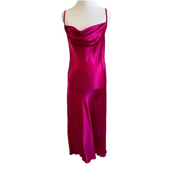 Y2K BEBE Womens Maxi Slip Dress XL Satin Burgundy Pink Whimsigoth Babydoll Prom - Picture 1 of 11